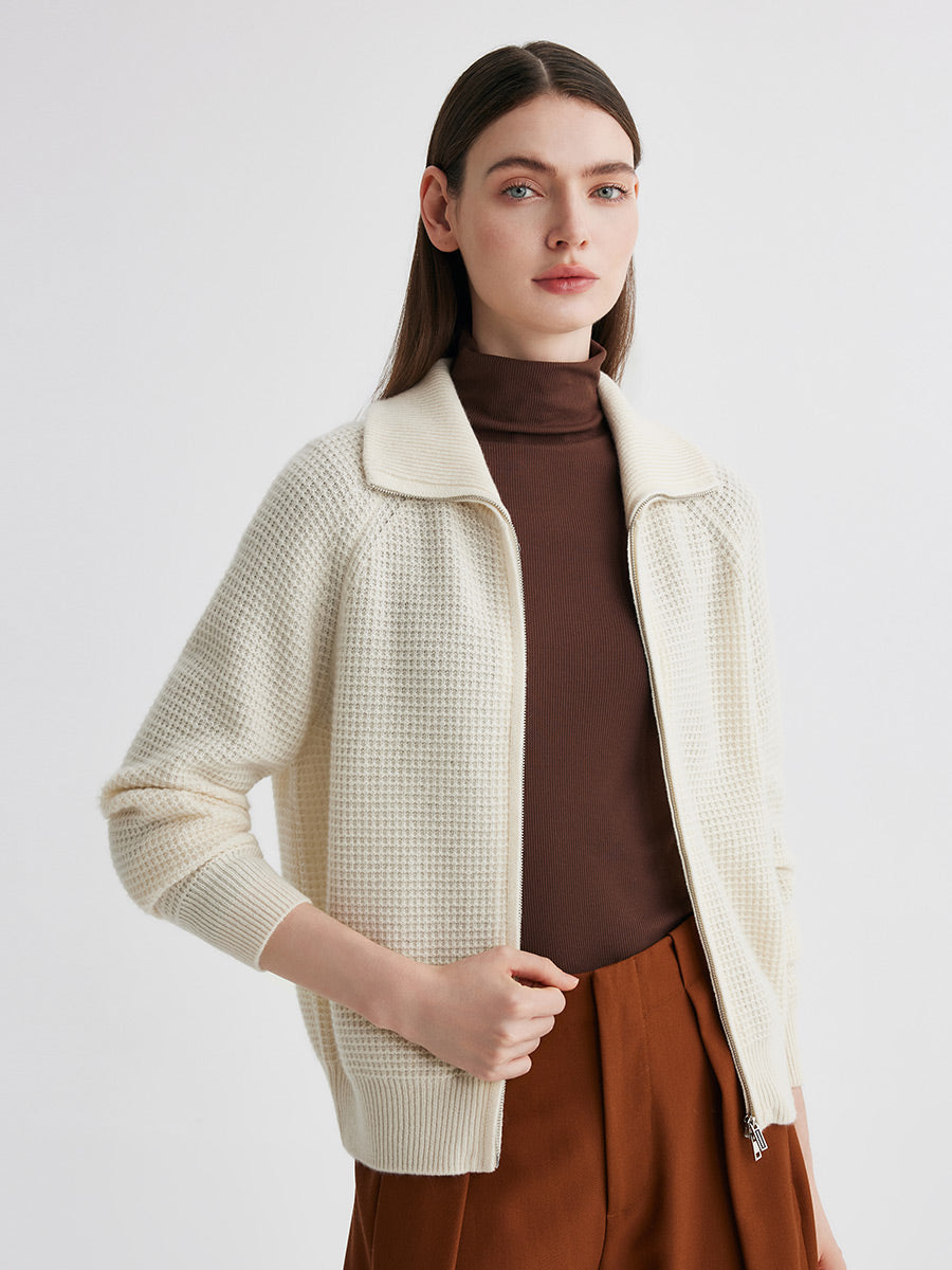 COMOBOCA 100% Cashmere Women's Double Zip Knit Cardigan