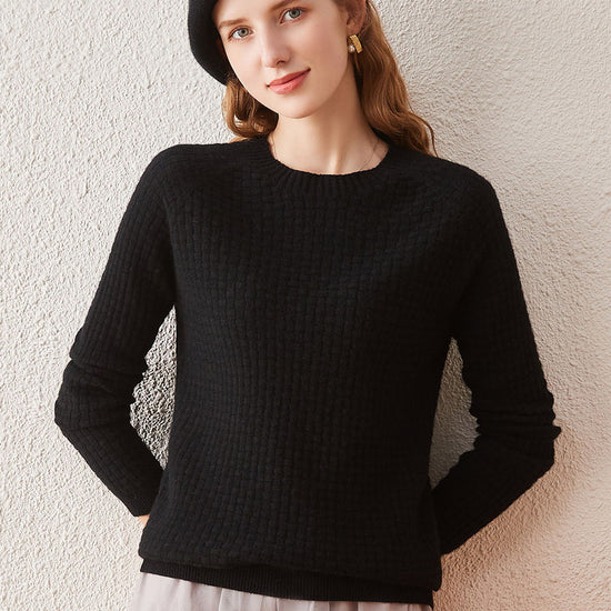 COMOBOCA 100% Cashmere Women's Round Neck Ribbed Knit Sweater