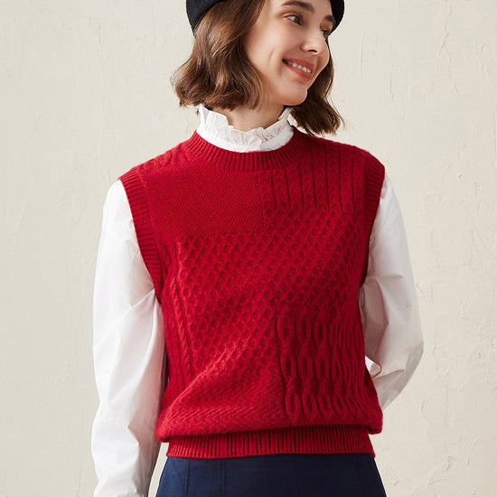 COMOBOCA Red 100% Cashmere Women's Knitted Sleeveless Sweater Vest