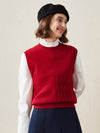 COMOBOCA Red 100% Cashmere Women's Knitted Sleeveless Sweater Vest
