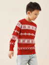 COMOBOCA Red 100% Wool Kids' Nordic Snowflake Knit Sweater