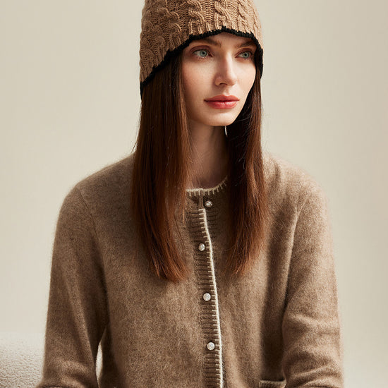 COMOBOCA 100% Cashmere Women's Cable Knit Beanie
