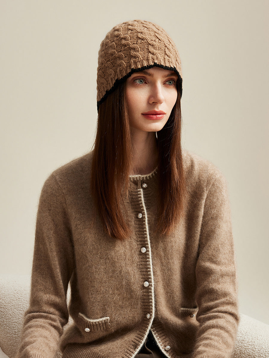 COMOBOCA 100% Cashmere Women's Cable Knit Beanie