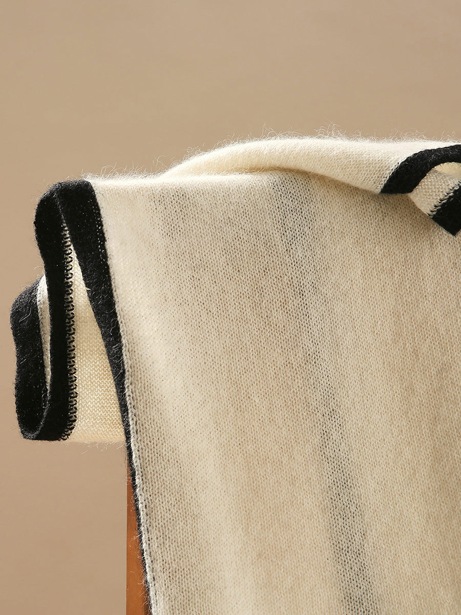 COMOBOCA 100% Cashmere Women's Striped Knit Scarf