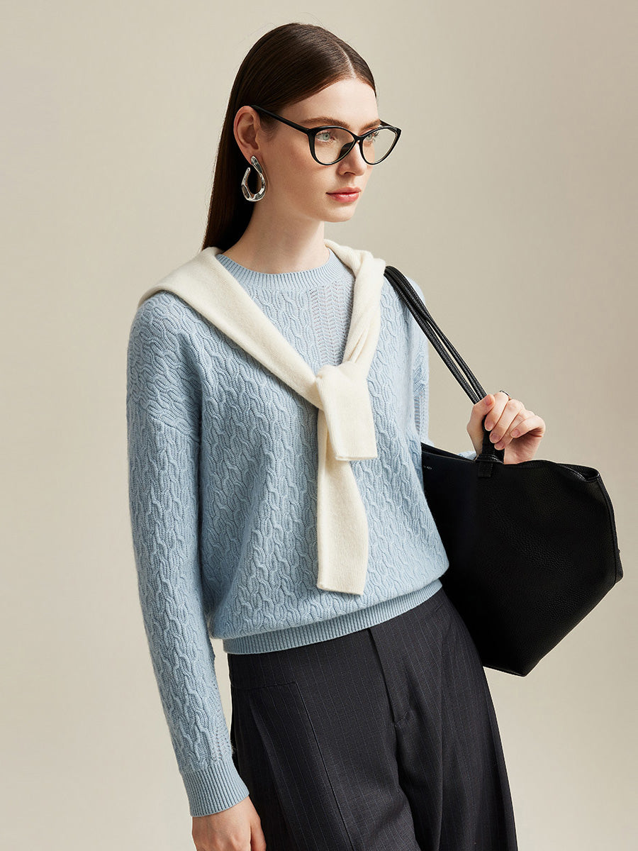 COMOBOCA 100% Cashmere Women's Cable Knit Sweater