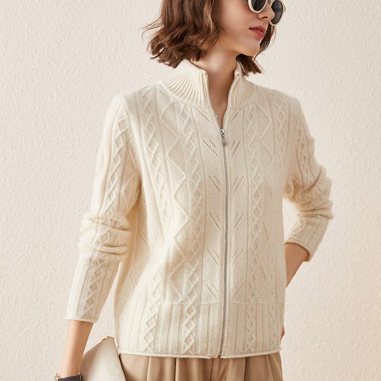 COMOBOCA 100% Cashmere Women's Knit Zip Up Cardigan Sweater