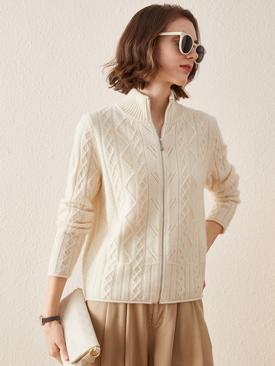 COMOBOCA 100% Cashmere Women's Knit Zip Up Cardigan Sweater