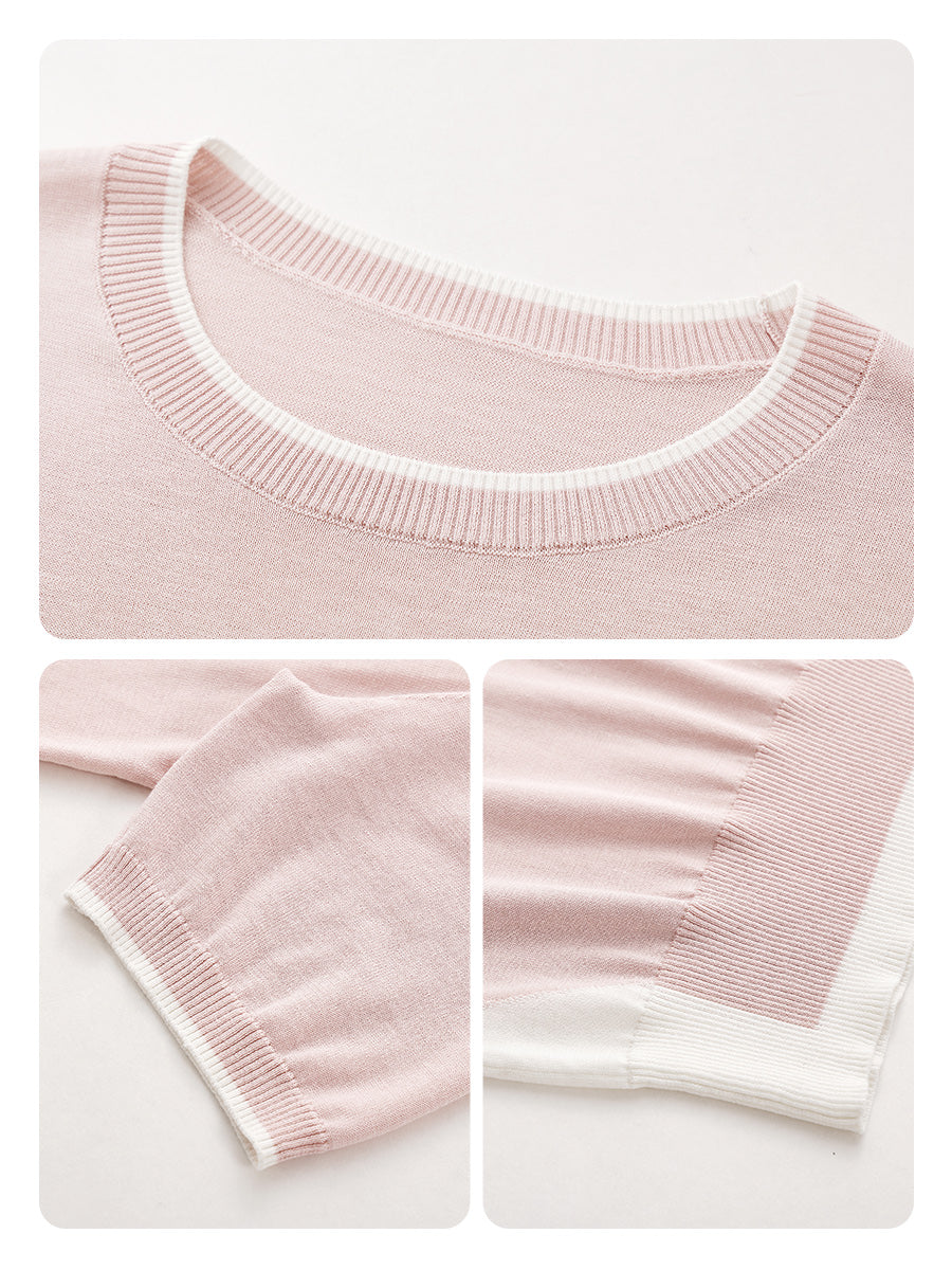 COMOBOCA Women's Panda Motif Contrast Trim Knit T-Shirt