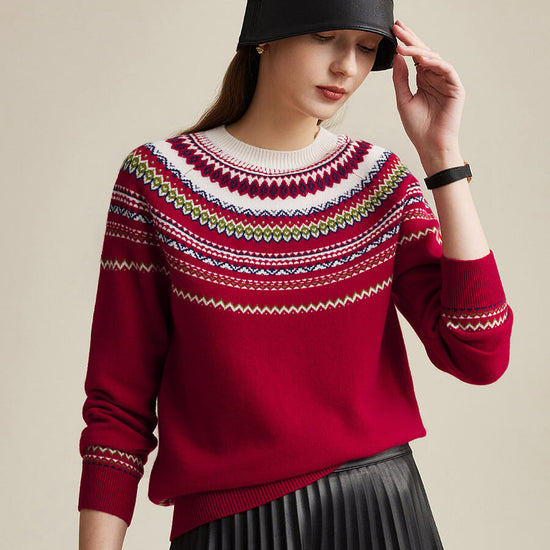 COMOBOCA 100% Wool Women's Fair Isle Sweater
