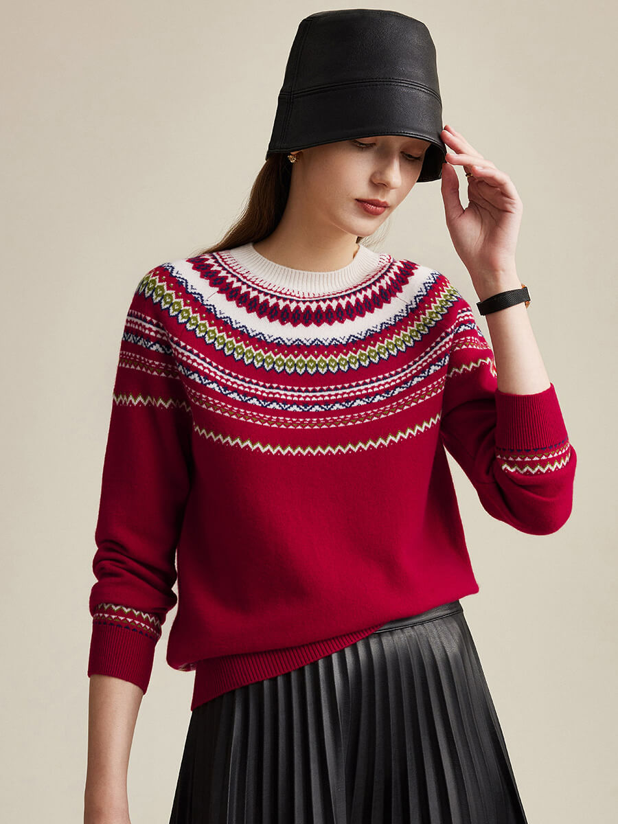 COMOBOCA 100% Wool Women's Fair Isle Sweater