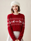 COMOBOCA 100% Cashmere Women's Cozy Reindeer Fair Isle Knit Sweater