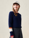 COMOBOCA 100% Wool Women's Colorblock Cable Knit Sweater