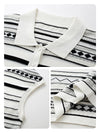 COMOBOCA Women's Geometric Stripe Polo Knit T-Shirt