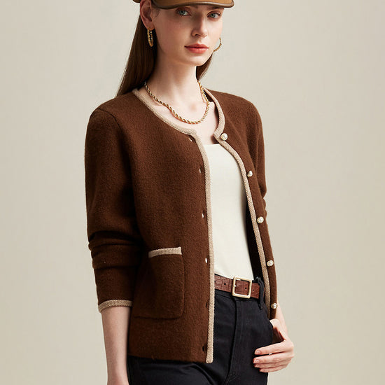 COMOBOCA 100% Cashmere Women's Two-Tone Buttoned Cardigan