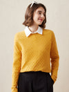 COMOBOCA Yellow 100% Cashmere Women's Diamond Pattern Pullover Sweater