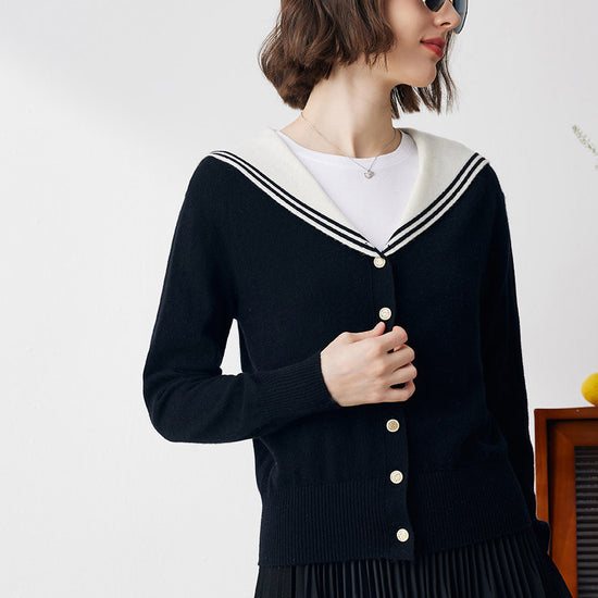 COMOBOCA 100% Cashmere Women's Sailor Collar Cardigan