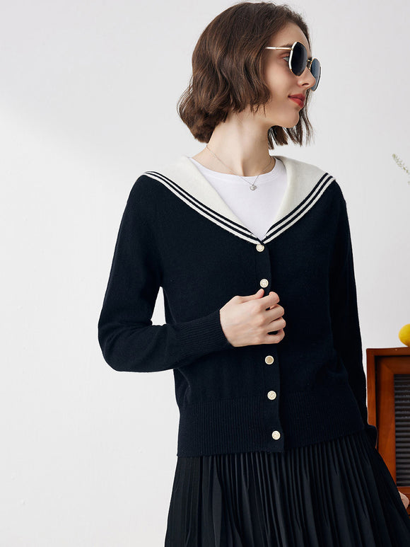 Fine Collar Cardigan - Marine