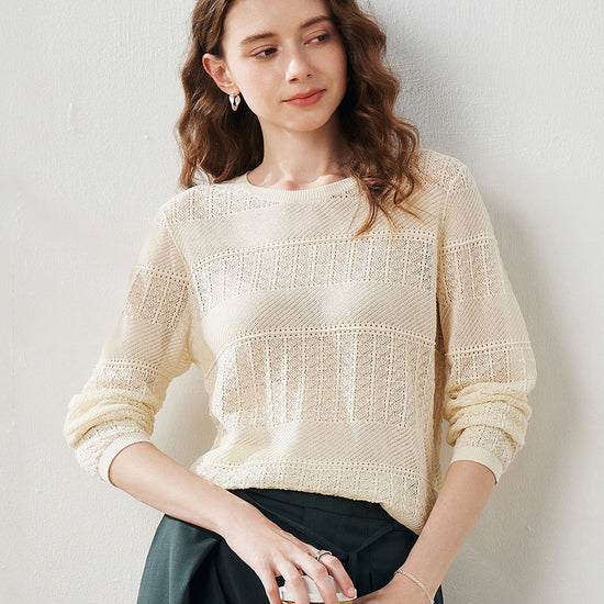 COMOBOCA Cream Women's Stylish Textured Knit Sweater