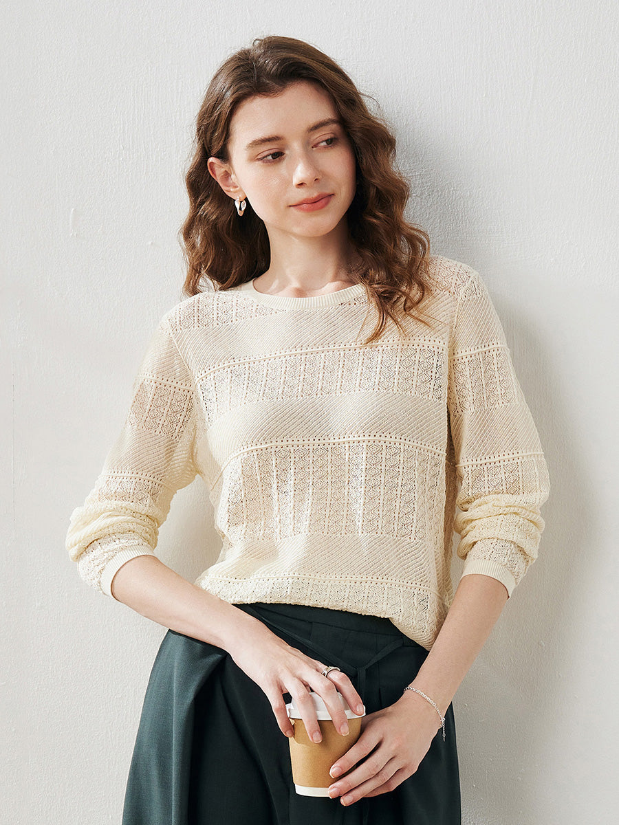 COMOBOCA Cream Women's Stylish Textured Knit Sweater