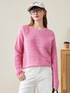 COMOBOCA Pink 100% Wool Women's Soft Knit Lace Sweater