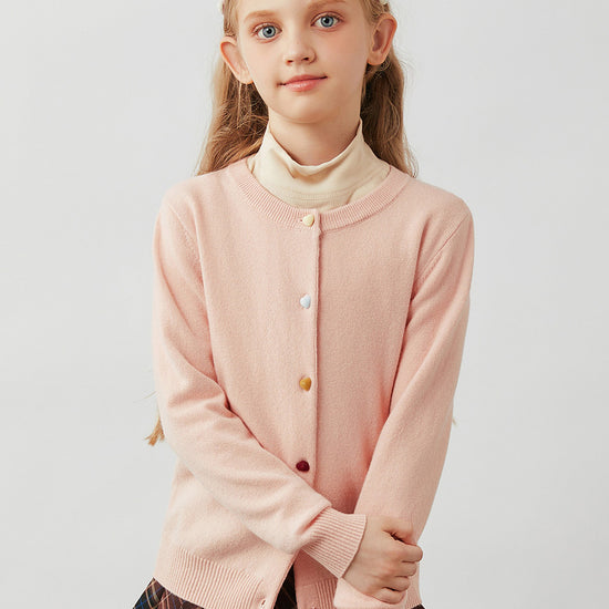 COMOBOCA 100% Wool Kids' Colorful Heart Shaped Buttons Cardigan
