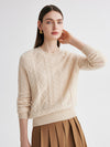 COMOBOCA 100% Cashmere Women's Cable Round Neck Knit Sweater