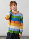 COMOBOCA 100% Wool Kids' Colorful Striped Round Neck Cardigan