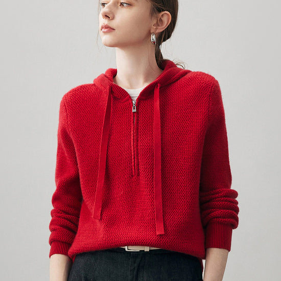 COMOBOCA 100% Cashmere Women's Half Zip Hoodie