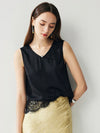 COMOBOCA Black Women's Chic Lace-Trimmed V-Neck Tank Top
