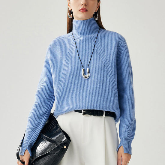 COMOBOCA 100% Cashmere Women's Turtleneck Ribbed Sweater