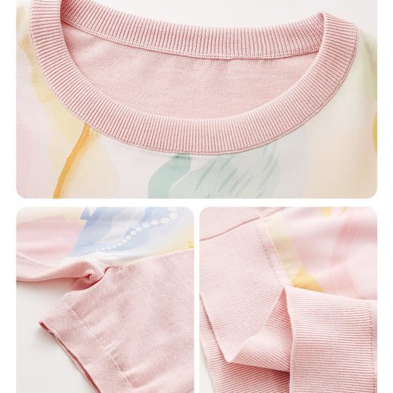 COMOBOCA Women's Floral Print Panel Knit T-Shirt