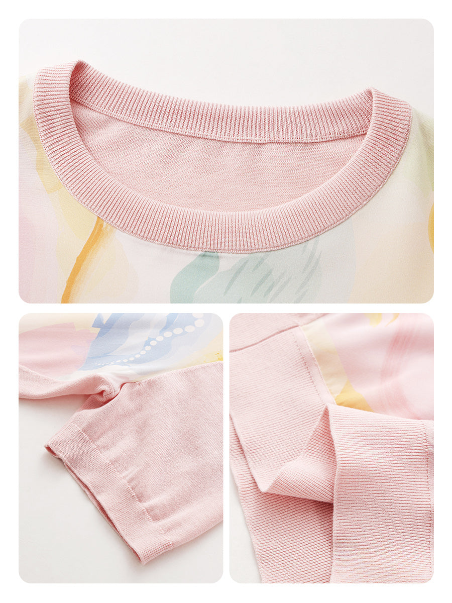 COMOBOCA Women's Floral Print Panel Knit T-Shirt