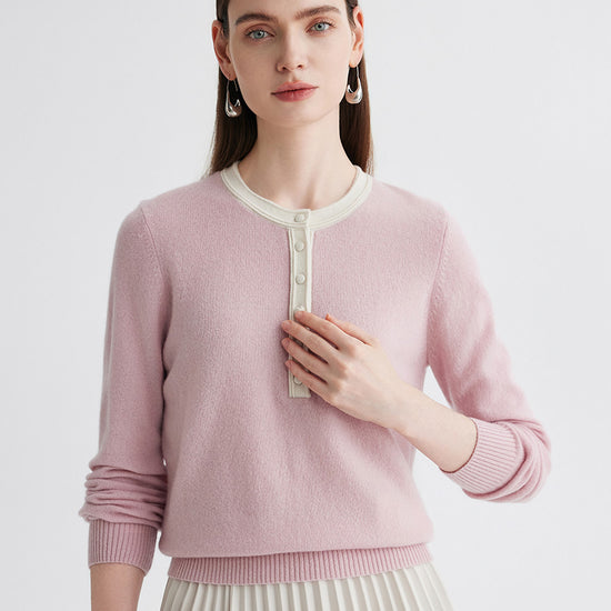 COMOBOCA 100% Cashmere Women's Contrast Trim Button Front Sweater