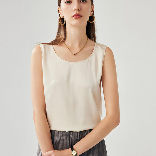COMOBOCA Beige Women's Silky Sleeveless Smooth Fit Tank Top