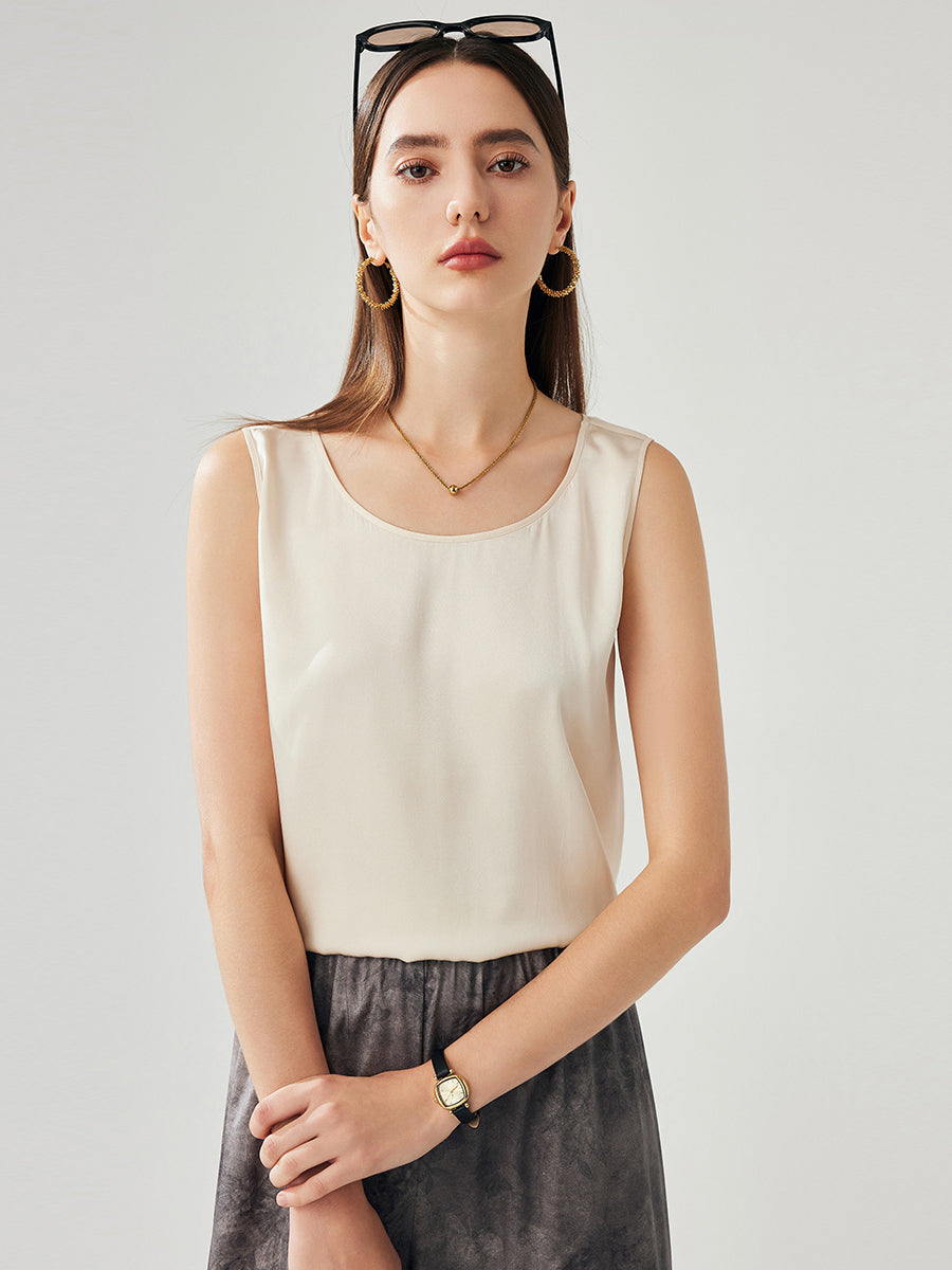 COMOBOCA Beige Women's Silky Sleeveless Smooth Fit Tank Top