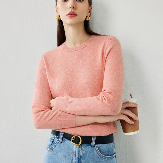 COMOBOCA XL Sand pink 100% Cashmere Women's Round Neck Sweater