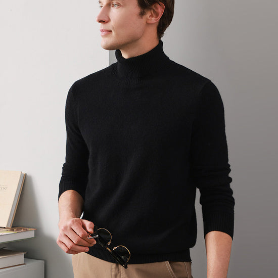 COMOBOCA 100% Cashmere Men's Ribbed Turtleneck Sweater