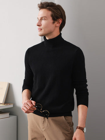 COMOBOCA 100% Cashmere Men's Ribbed Turtleneck Sweater
