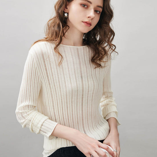 COMOBOCA Women's Ribbed Round Neck Knit Sweater