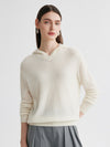 COMOBOCA Beige 100% Cashmere Women's Ribbed Knit Hoodie
