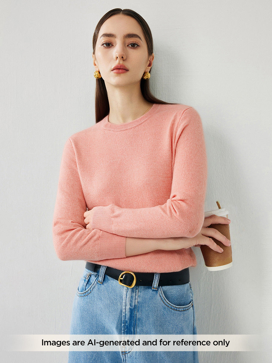 COMOBOCA L Sand pink 100% Cashmere Women's Round Neck Sweater