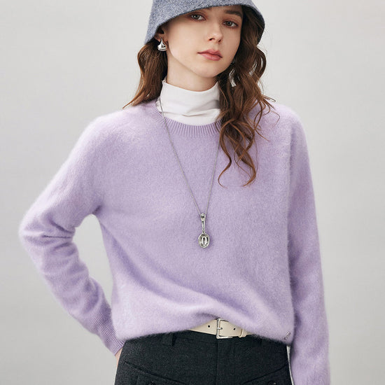 COMOBOCA Purple Women's Wool Seamless Brushed Knit Sweater