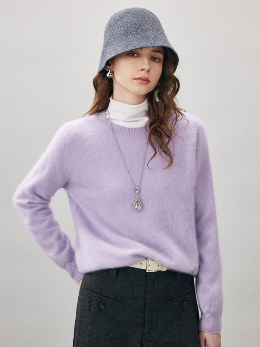 COMOBOCA Purple Women's Wool Seamless Brushed Knit Sweater