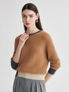 COMOBOCA 100% Cashmere Women's Color Block Ribbed Knit Sweater