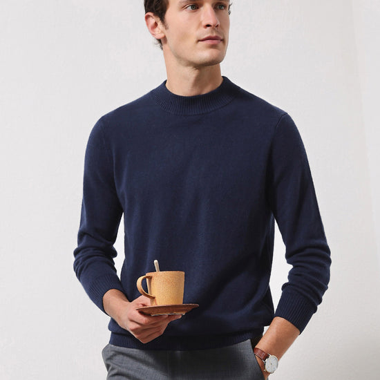 COMOBOCA NAVY BLUE 100% Cashmere Men's Mock Neck Knit Sweater