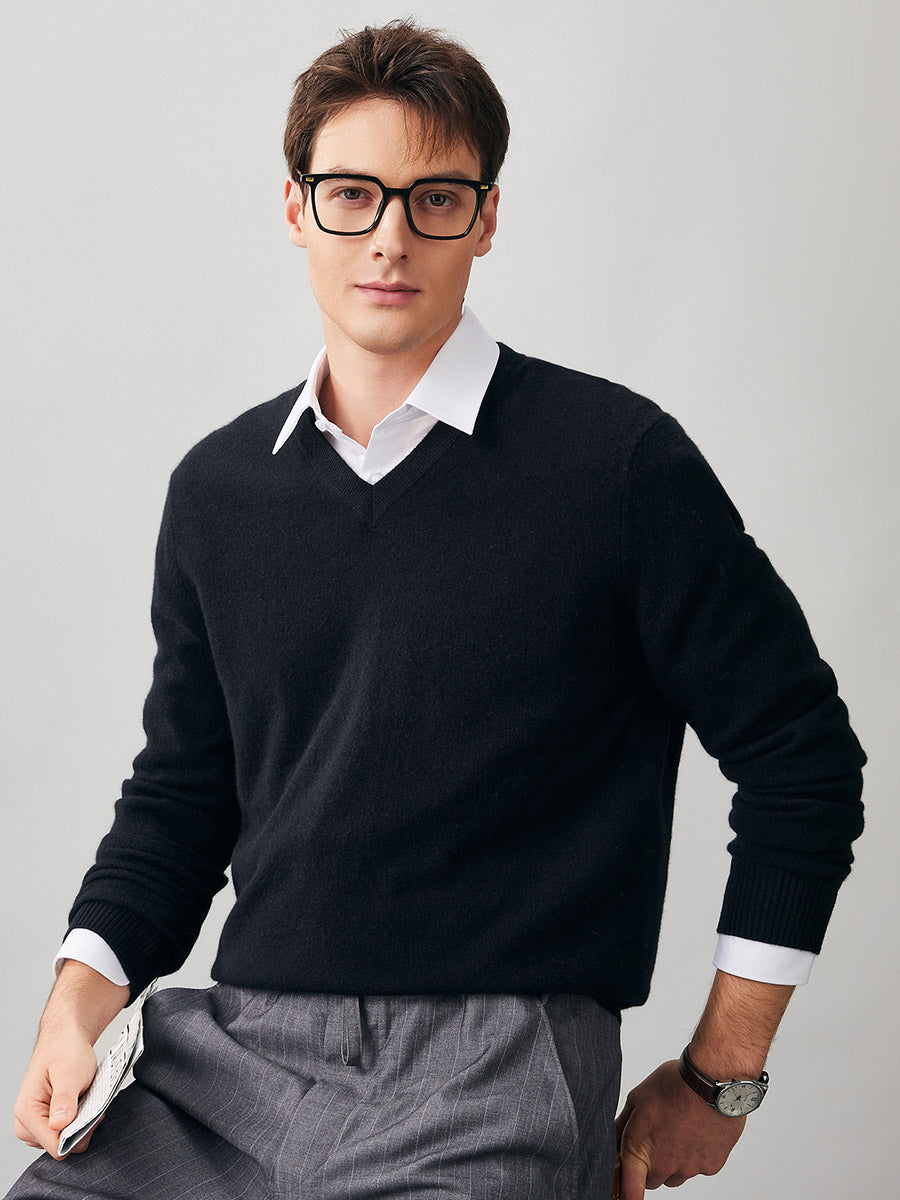COMOBOCA 100% Cashmere Men's V-Neck Sweater