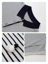 Women’s Mulberry Silk Knit Polo T-Shirt with Contrast Striped