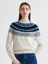 COMOBOCA Navy 100% Cashmere Women's Fair Isle Mock Neck Sweater