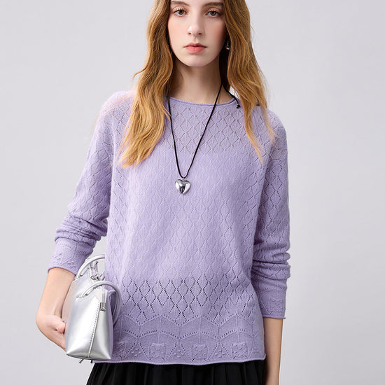 COMOBOCA Purple 100% Cashmere Women's Diamond Pattern Pullover Sweater