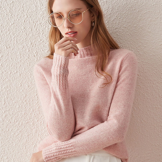 COMOBOCA PINK 100% Cashmere Women's Mock Neck Knit Sweater